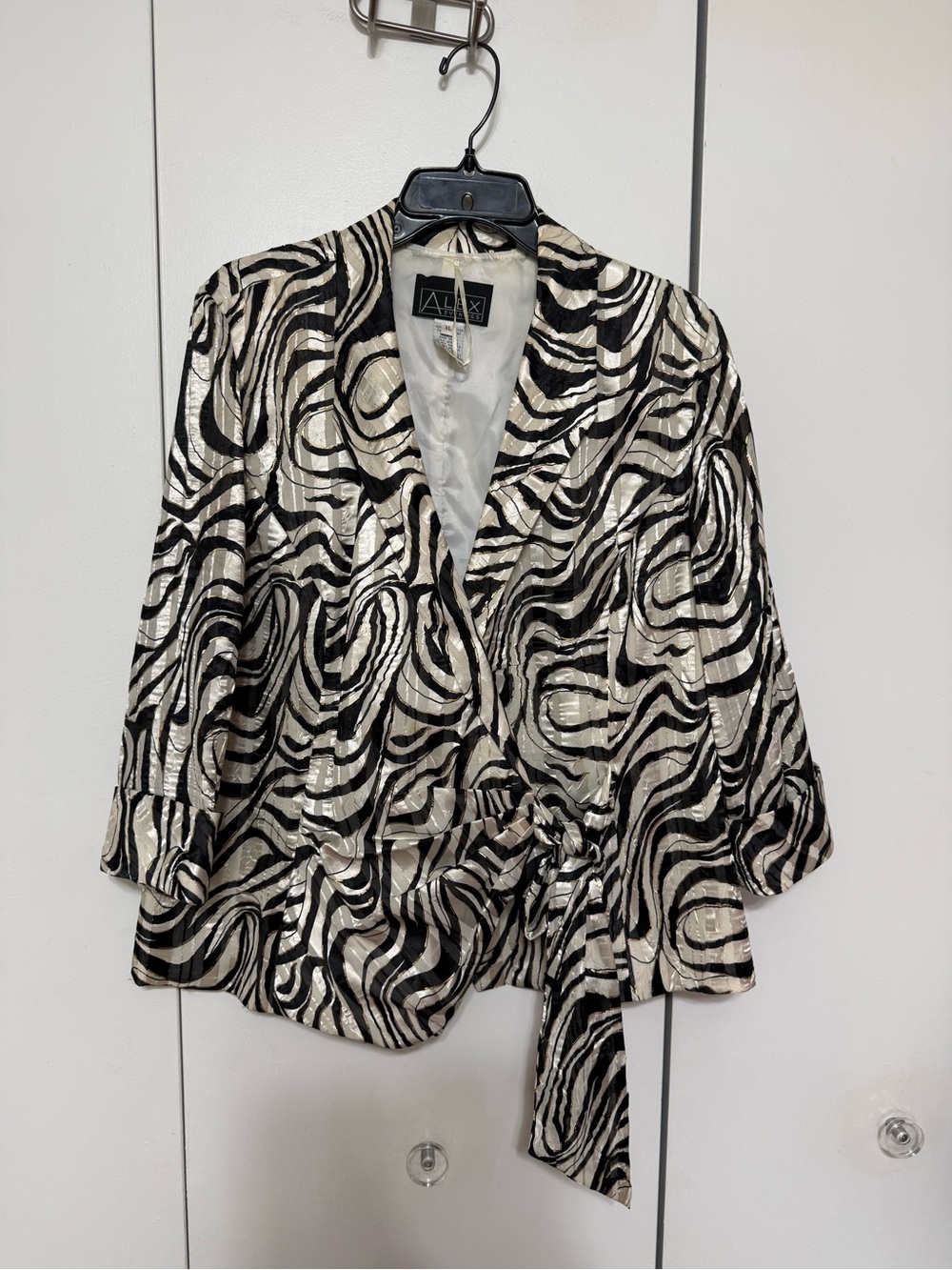 Metallic Zebra Wrap Blouse - Black & Silver